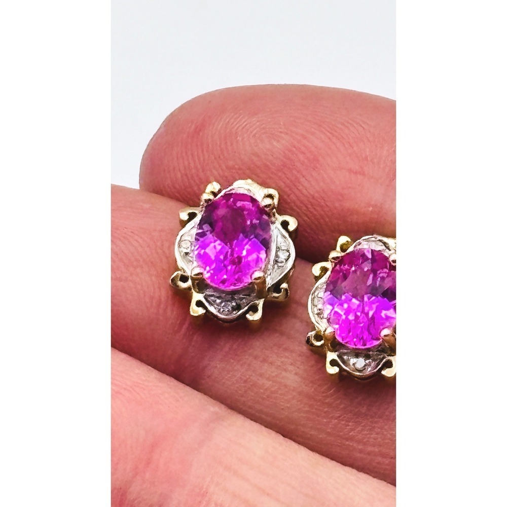 Vintage 10K Yellow Gold Pink Sapphire Earrings Christmas gift idea